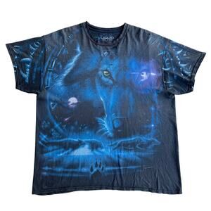 Vintage Liquid Blue Wolf Moon All Over Print 2001 T-Shirt XL Distressed Thrashed